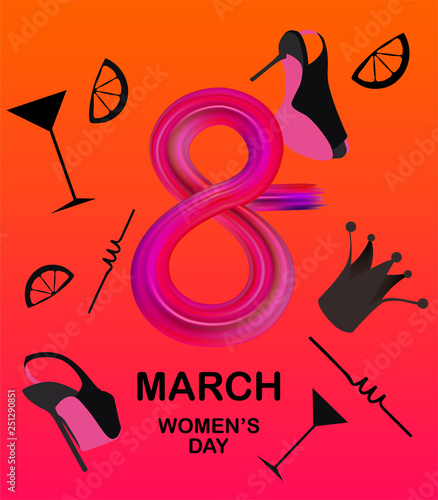 8 match banner with woman's objects. Vector illustration