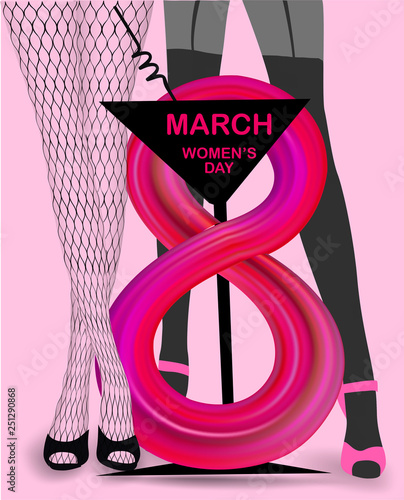 8 matrch poster with big 8  and women's legs. Vector illustration