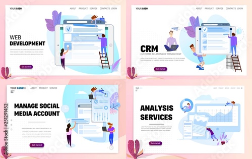 Set of business concept website templates or landing page. CRM and management