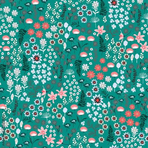 Coloful liberty many kind of Wild flowers pattern. Hand drawn meadow Floral Seamless vector design for fashion,fabric wallpaper and all prints