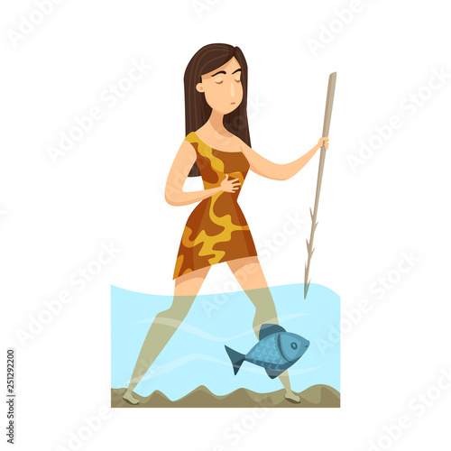 Isolated object of woman and neanderthal logo. Collection of woman and fish stock symbol for web.