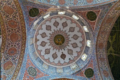 Fragment of the ceiling painting of the Sultan Ahmed Mosque. Ceramic Blue tile
