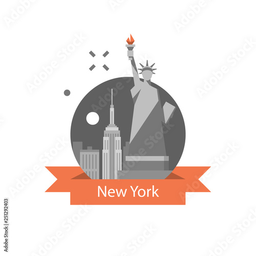 Statue of liberty, New York symbol, travel destination, famous landmark, United States of America, English education concept