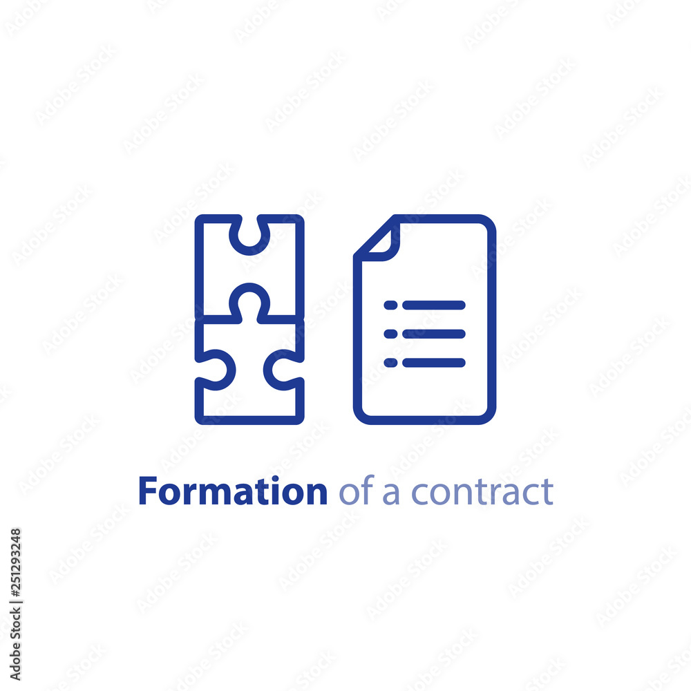 Document creation, formation of a contract, terms and conditions settlement agreement, vector icon Document creation, formation of a contract, terms and conditions settlement agreement, vector icon