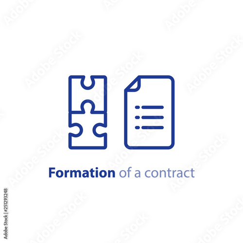 Document creation, formation of a contract, terms and conditions settlement agreement, vector icon