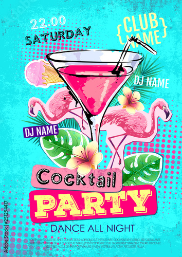 Cocktail party disco poster design. Zine cutlure style photo