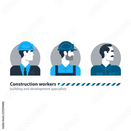 Builder man side view construction worker labor force, contractor occupation job
