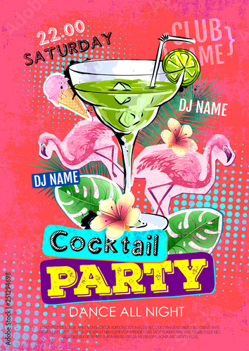 Cocktail party disco poster design. Zine cutlure style