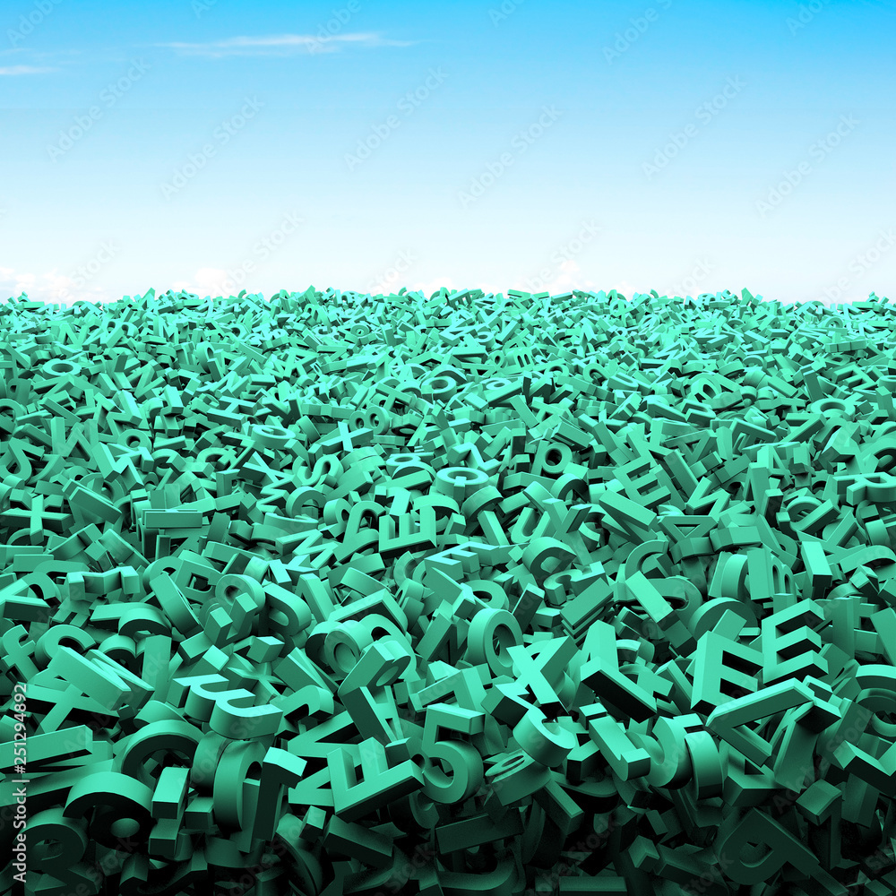 Obraz premium Big data concept, huge amount of green letters and numbers for background, with blue sky.