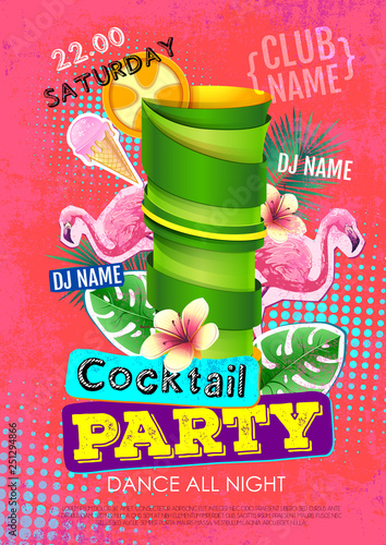 Cocktail party disco poster design. Zine cutlure style