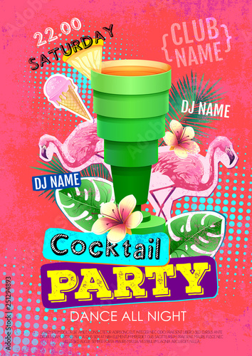 Cocktail party disco poster design. Zine cutlure style photo