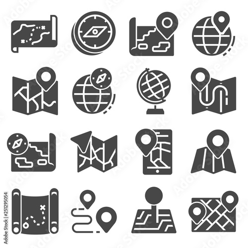 Map Icons and Location Icons Set. Vector Illustrations