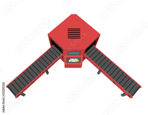 Empty conveyor belt with monitor. Isolated on white background.