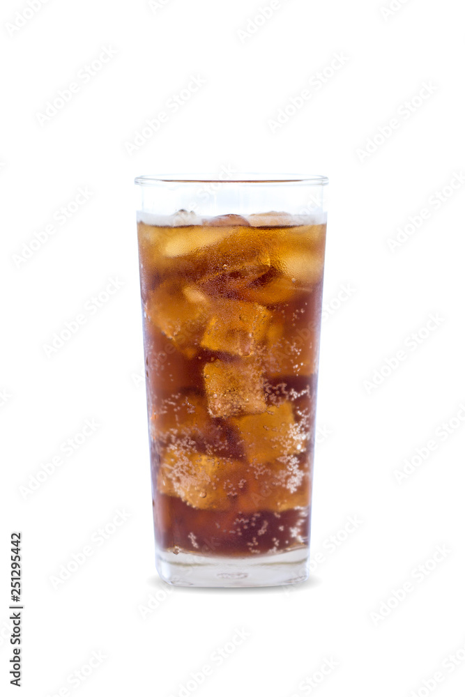 Glass of cola with ice on isolate background