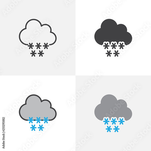 Cloud with snowflakes icon. Line, glyph and filled outline colorful version, cloud and snow outline and filled vector sign. Snowy weather symbol, logo illustration. Different style icons set