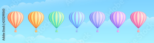 Tableau sur toile Hot air balloon travel adventure vector illustration set