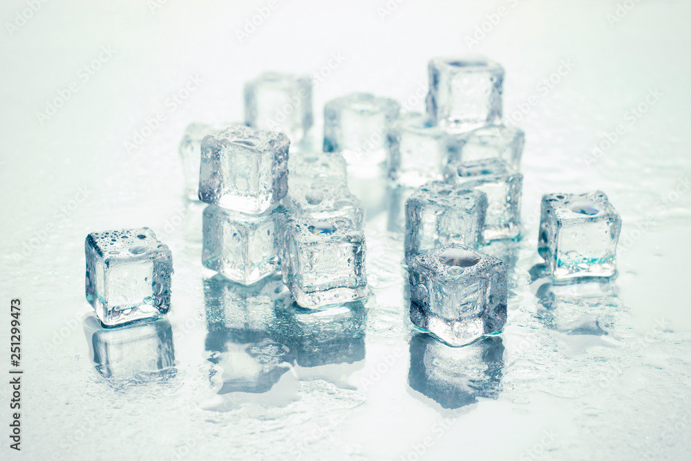 Ice cubes on a white background. Cooling Concept, Food Ice