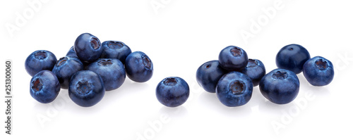 Blueberry isolated on white background. A pile of fresh blueberries, close-up, collection