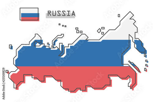 Russia map and flag . Modern simple line cartoon design . Vector .