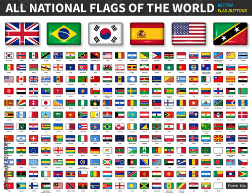 All national flags of the world . Shiny convex button design and ratio 4 : 6 . Elements vector .