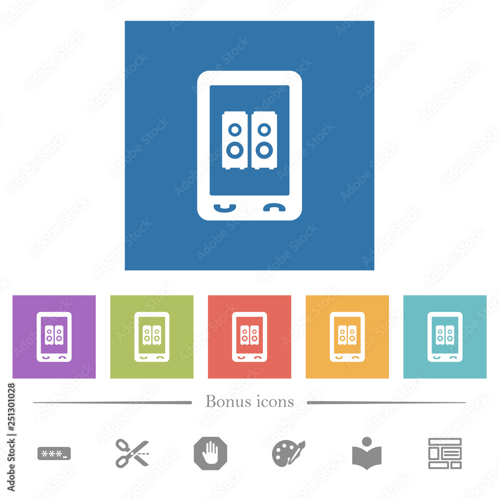 Mobile speakerphone flat white icons in square backgrounds Mobile speakerphone flat white icons in square backgrounds