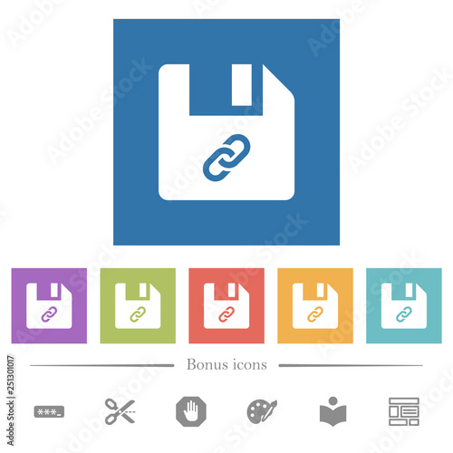 File attachment flat white icons in square backgrounds