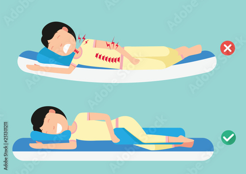 Orthopedic pillows,for a comfortable sleep and a healthy posture,Best and worst positions for sleeping, illustration, vector