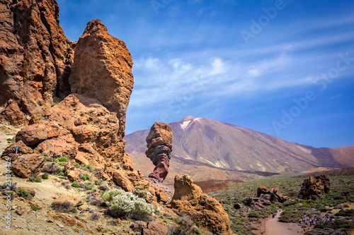 Strangely shaped rock formations and The Teide volcano