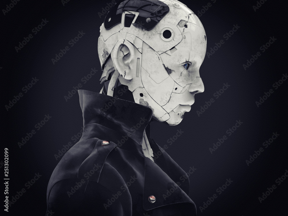 Fototapeta Ilustracja 3D. Stylowy cyborg kobieta. Futurystyczna moda na Androida.