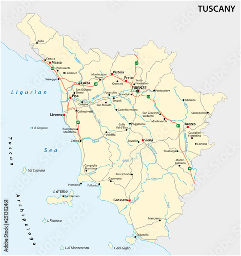 Road vector map of the Italian region Tuscany