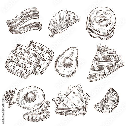 Breakfast morning meals isolated sketch cooking dish