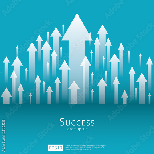 business arrow target direction concept to success. Finance growth vision stretching rising up. banner flat style vector illustration. Return on investment ROI. chart increase profit.