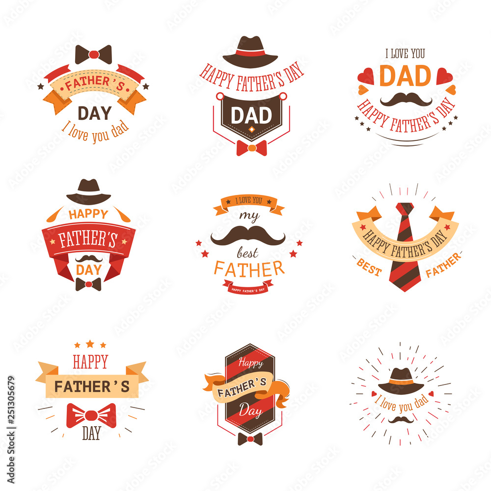Fototapeta premium Fathers day isolated icon mustache and hat tie and bow