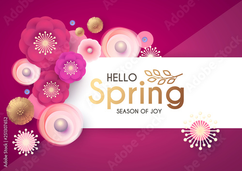 Flower Paper Cut Elegant Design Template with Realistic Shadows. Pink and Gold.