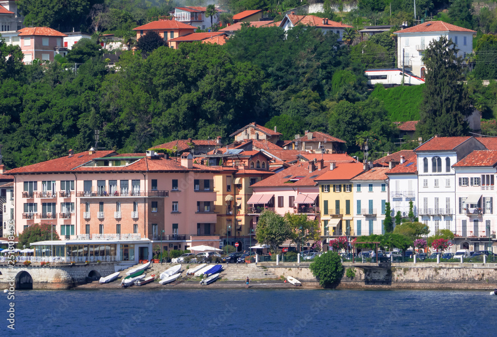 Fototapeta premium the picturesque medieval village of Belgirate, overlooking the Piedmontese shore of Lake Maggiore