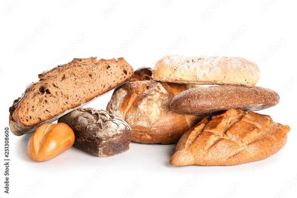 Assortment of tasty bread on white background Assortment of tasty bread on white background