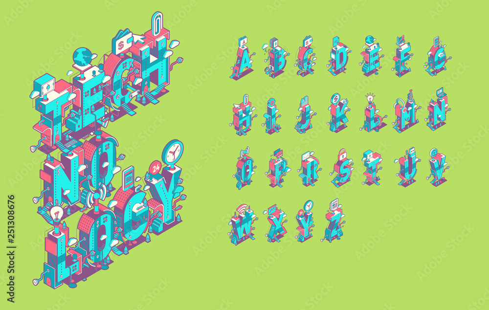 Vector isometric abstract font and alphabet, 3d letters for design ...