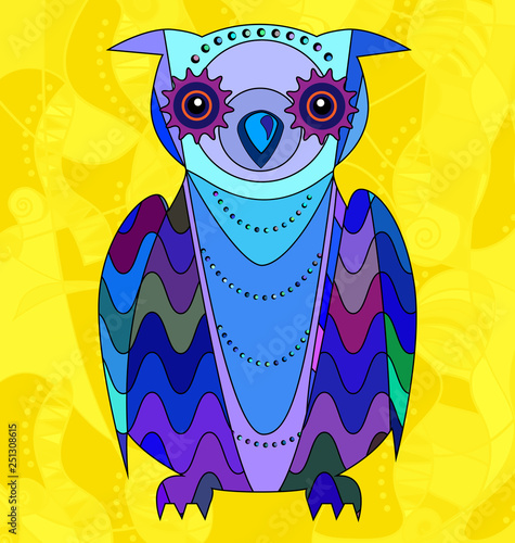 colored background image portrait of the abstract owl