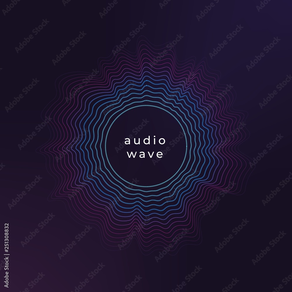 Sound circle wave. Abstract music ripple, audio amplitude waves flux vector background. Illustration of sound music ripple, circle wave audio signal