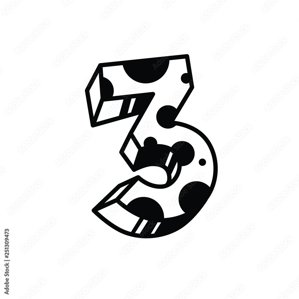Number three in circles. Vector. Flat outline style. Logo for the company. Black and white drawing for coloring. Number 3. Brand Name. Number three in circles. Vector. Flat outline style. Logo for the company. Black and white drawing for coloring. Number 3. Brand Name.