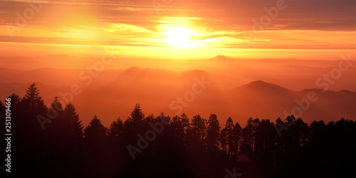 Sunset over the Oregon Coast Range from Marys Peak. Oregon.