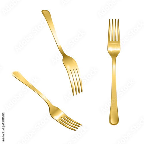 Set of realistic bronze forks