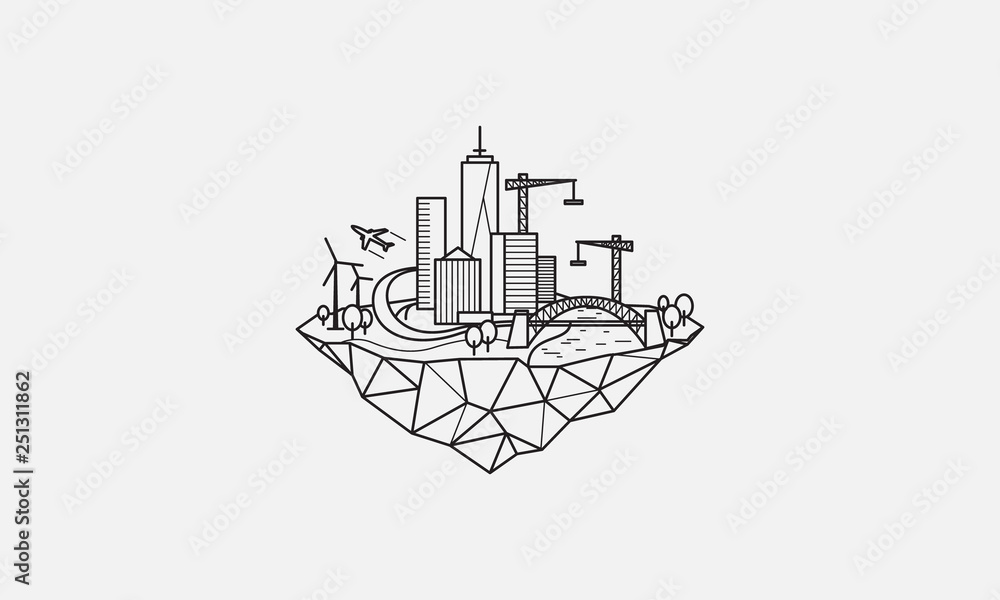 floating city logo design, illustration