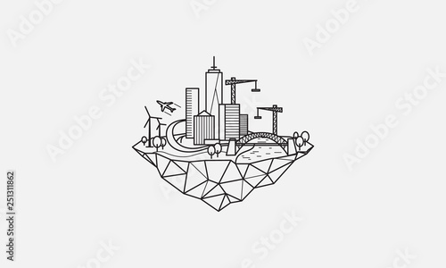 floating city logo design, illustration