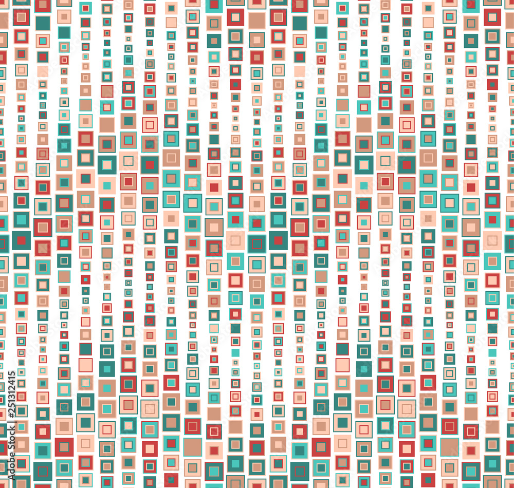 Seamless pattern on a white background. Has the shape of a wave. Consists of geometric elements of square shape in color. Useful as design element for texture, pattern and artistic compositions. Seamless pattern on a white background. Has the shape of a wave. Consists of geometric elements of square shape in color. Useful as design element for texture, pattern and artistic compositions.