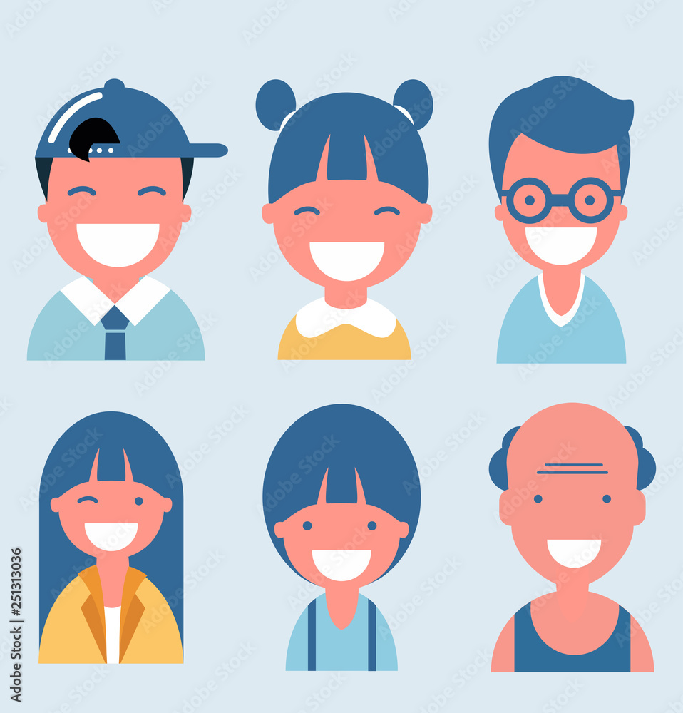 Flat happy smiling people collection Flat happy smiling people collection