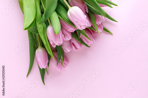 Fototapeta Naklejka Na Ścianę i Meble -  Bouquet of beautiful tulips on color background