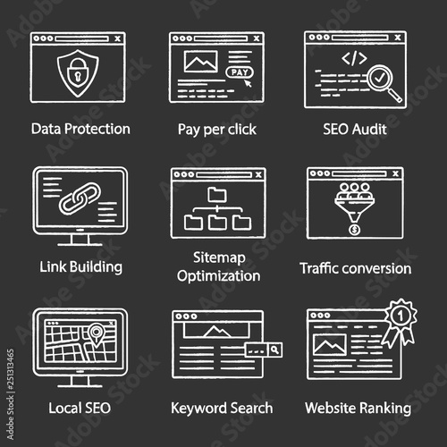 SEO chalk icons set.