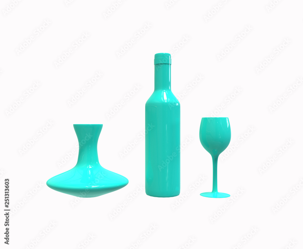 blue set of bottle, decanter and glass isolated on white background blue set of bottle, decanter and glass isolated on white background