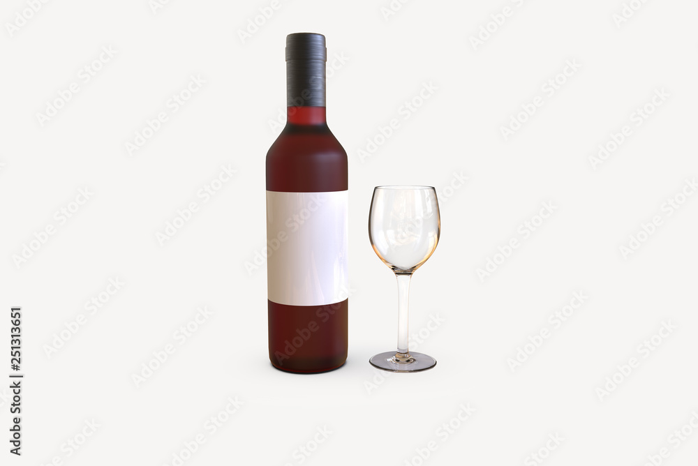 glass and bottle of red wine on white background